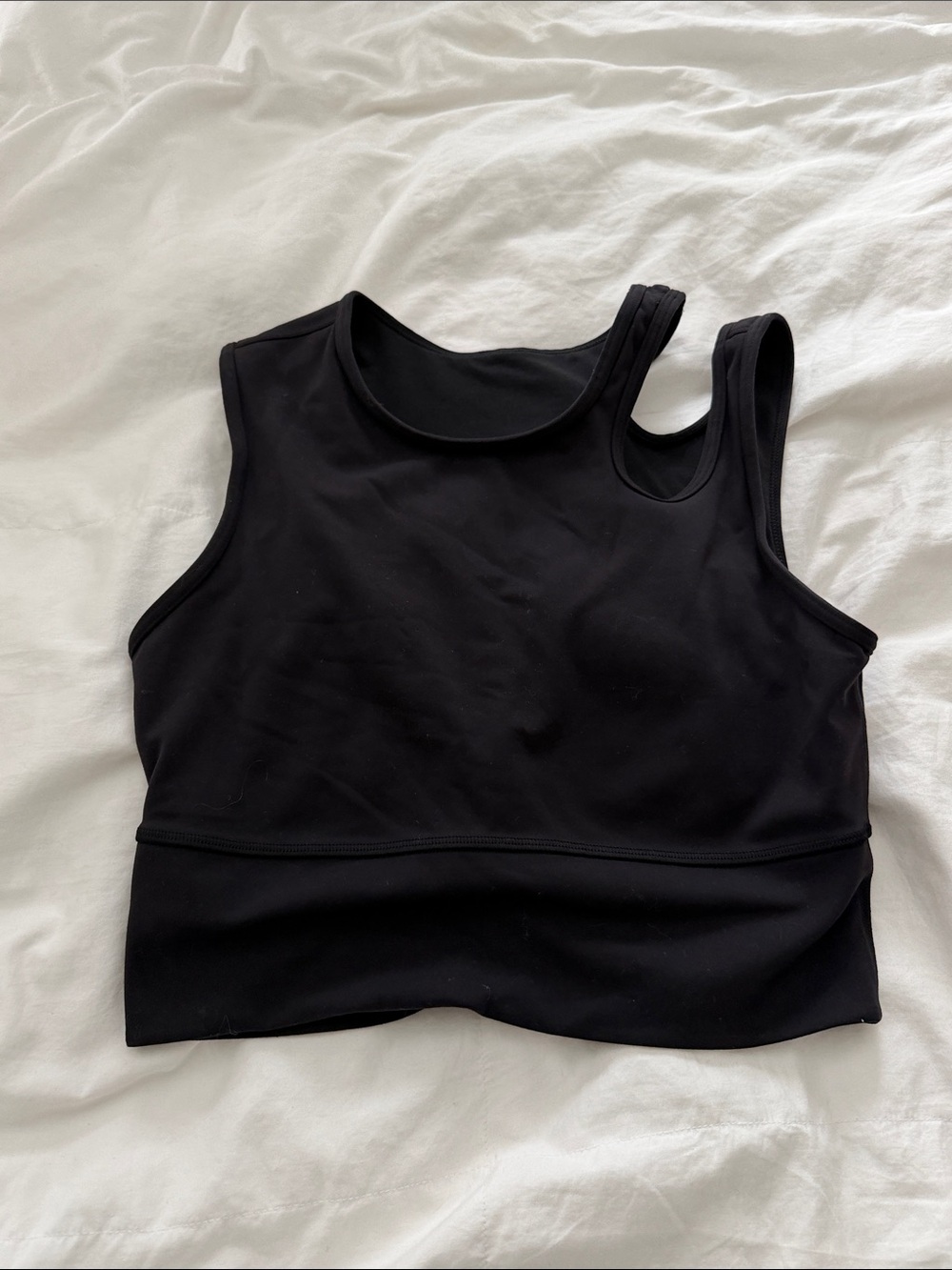 Lululemon Black Asymmetric Strap Crop Tank Top - Women Intimates & Sleepwear